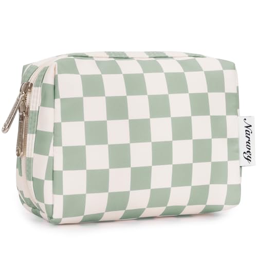 Narwey Small Makeup Bag for Purse Travel Makeup Pouch Mini Cosmetic Bag for Women (Mint Green Checkerboard, Small) - Bella Blue Styles