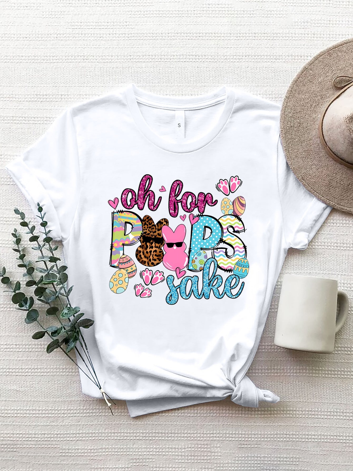 OH FOR PEEPS SAKE Round Neck T-Shirt - Bella Blue Styles