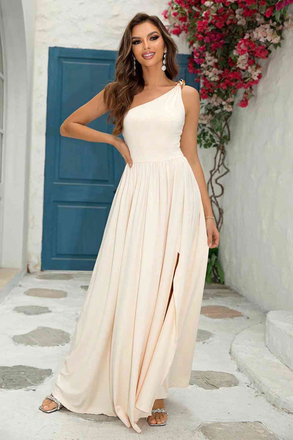 One-Shoulder Split Maxi Dress - Bella Blue Styles