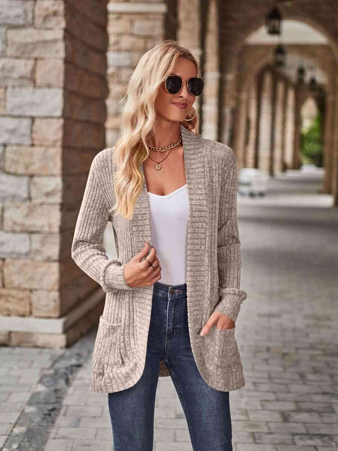 Open Front Cardigan with Pockets - Bella Blue Styles