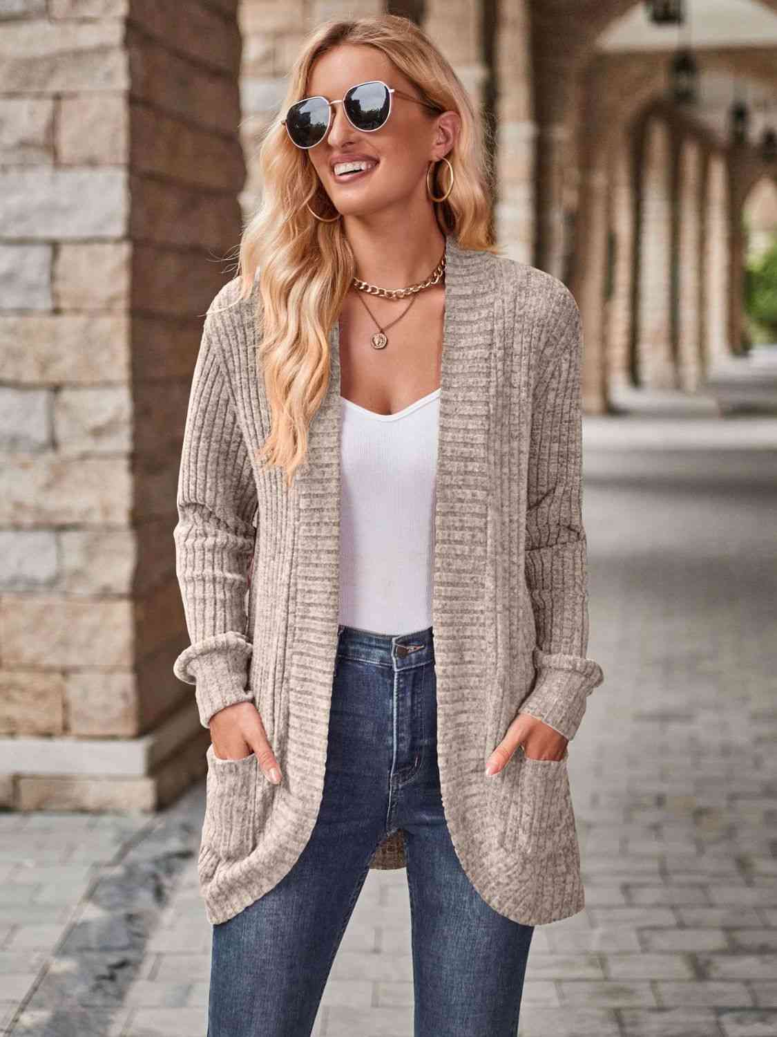 Open Front Cardigan with Pockets - Bella Blue Styles