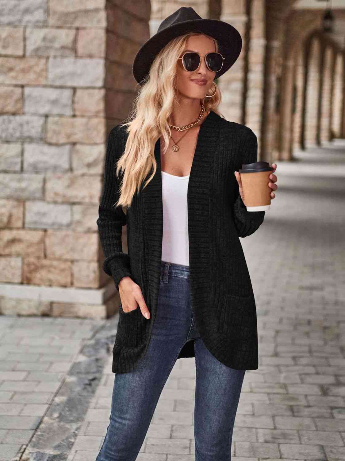 Open Front Cardigan with Pockets - Bella Blue Styles