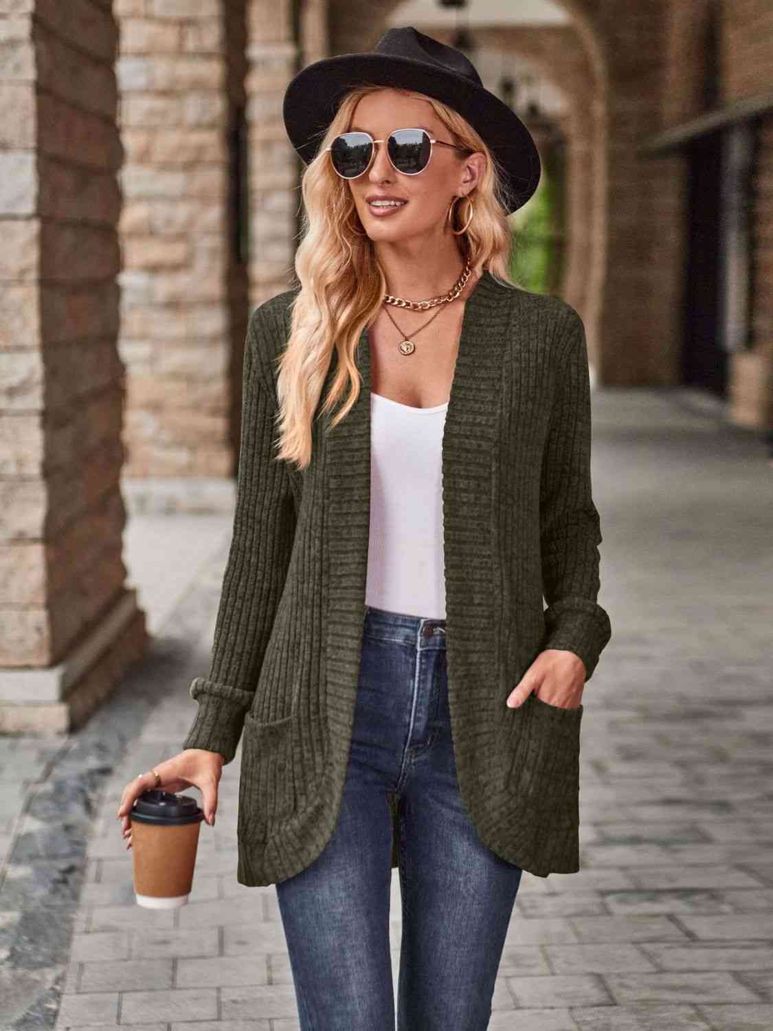 Open Front Cardigan with Pockets - Bella Blue Styles