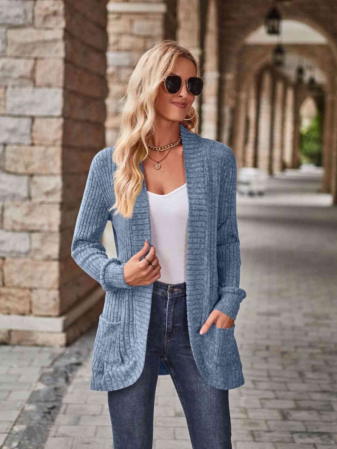 Open Front Cardigan with Pockets - Bella Blue Styles