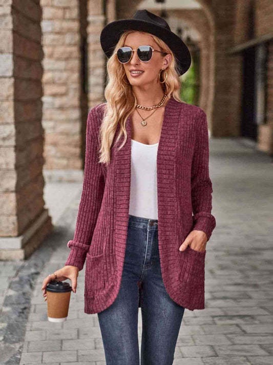 Open Front Cardigan with Pockets - Bella Blue Styles