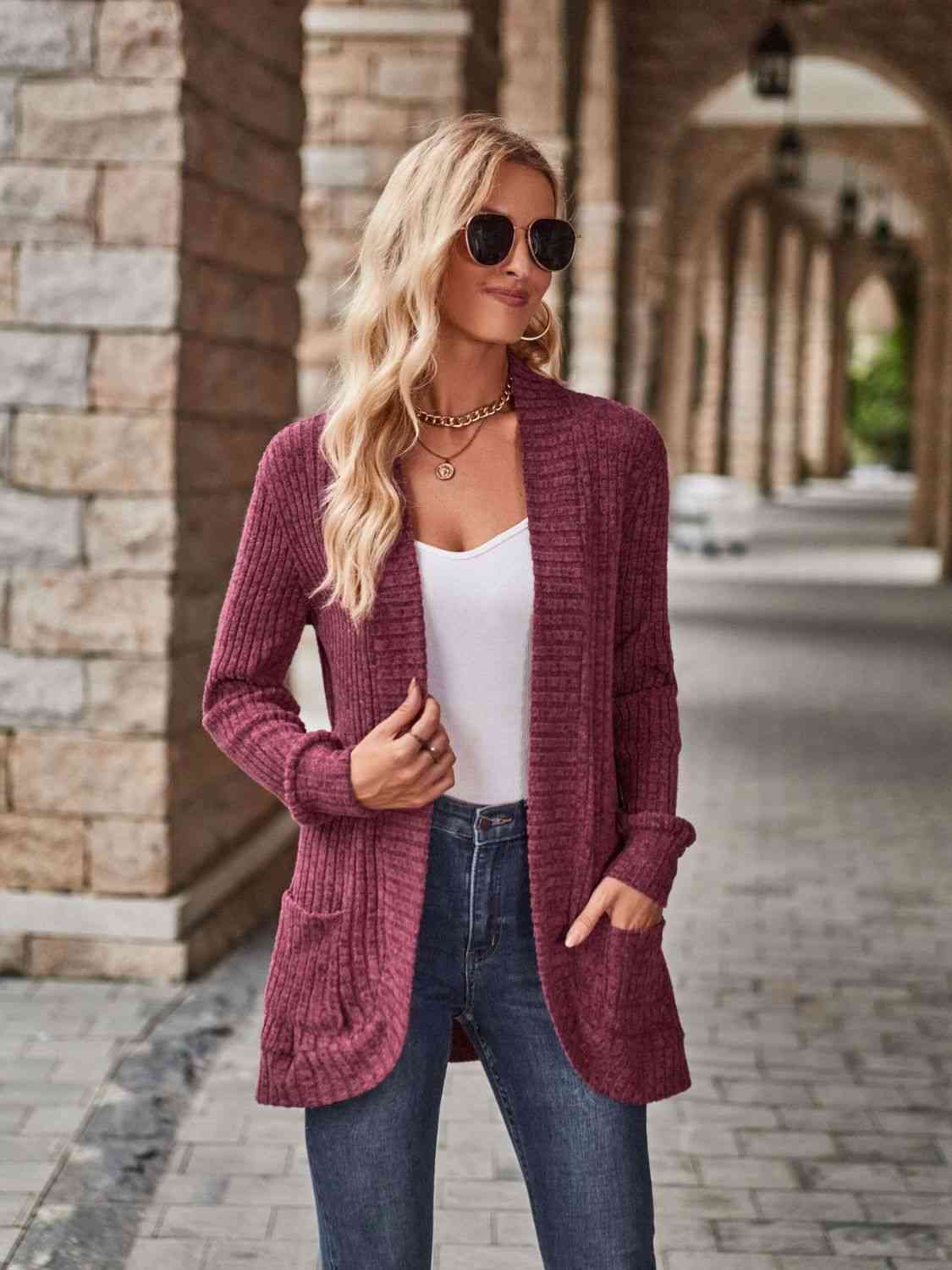 Open Front Cardigan with Pockets - Bella Blue Styles