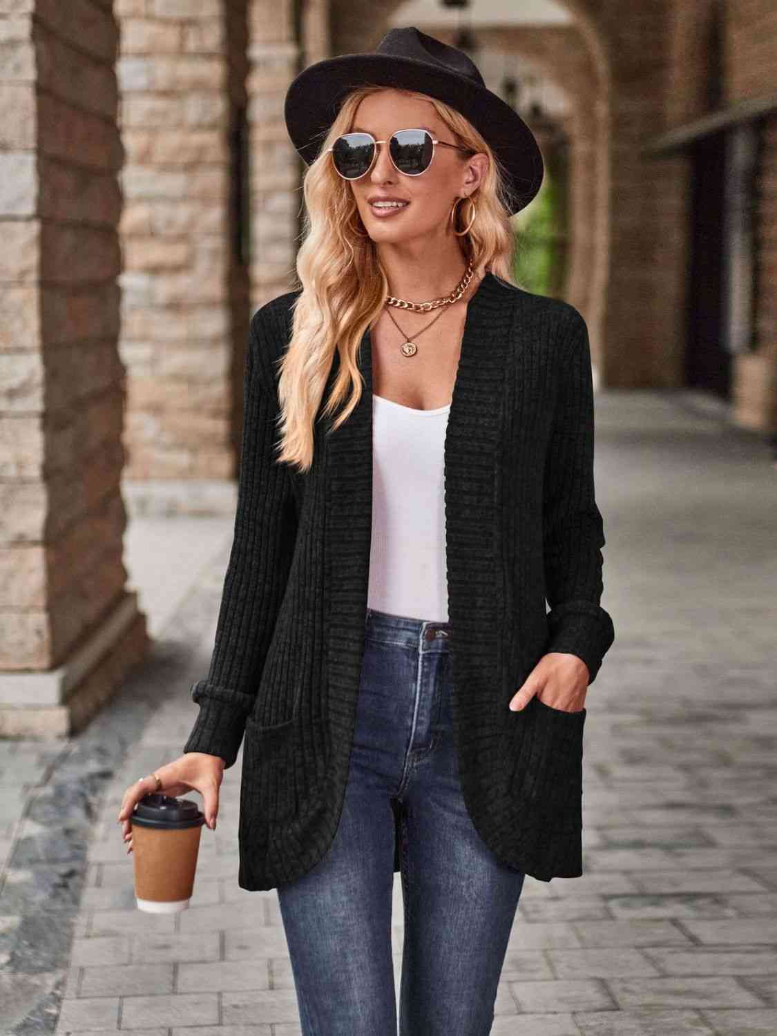 Open Front Cardigan with Pockets - Bella Blue Styles