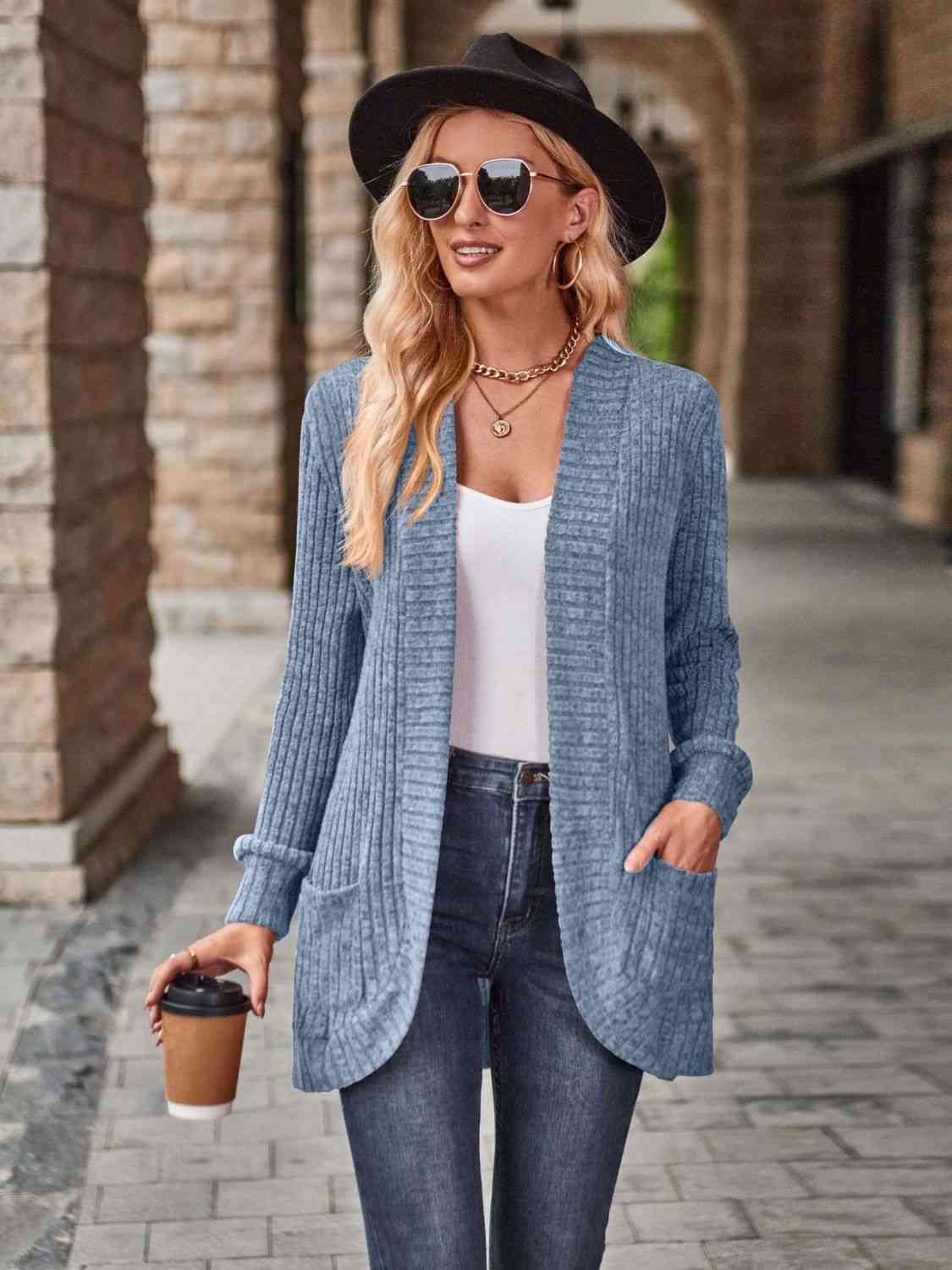 Open Front Cardigan with Pockets - Bella Blue Styles