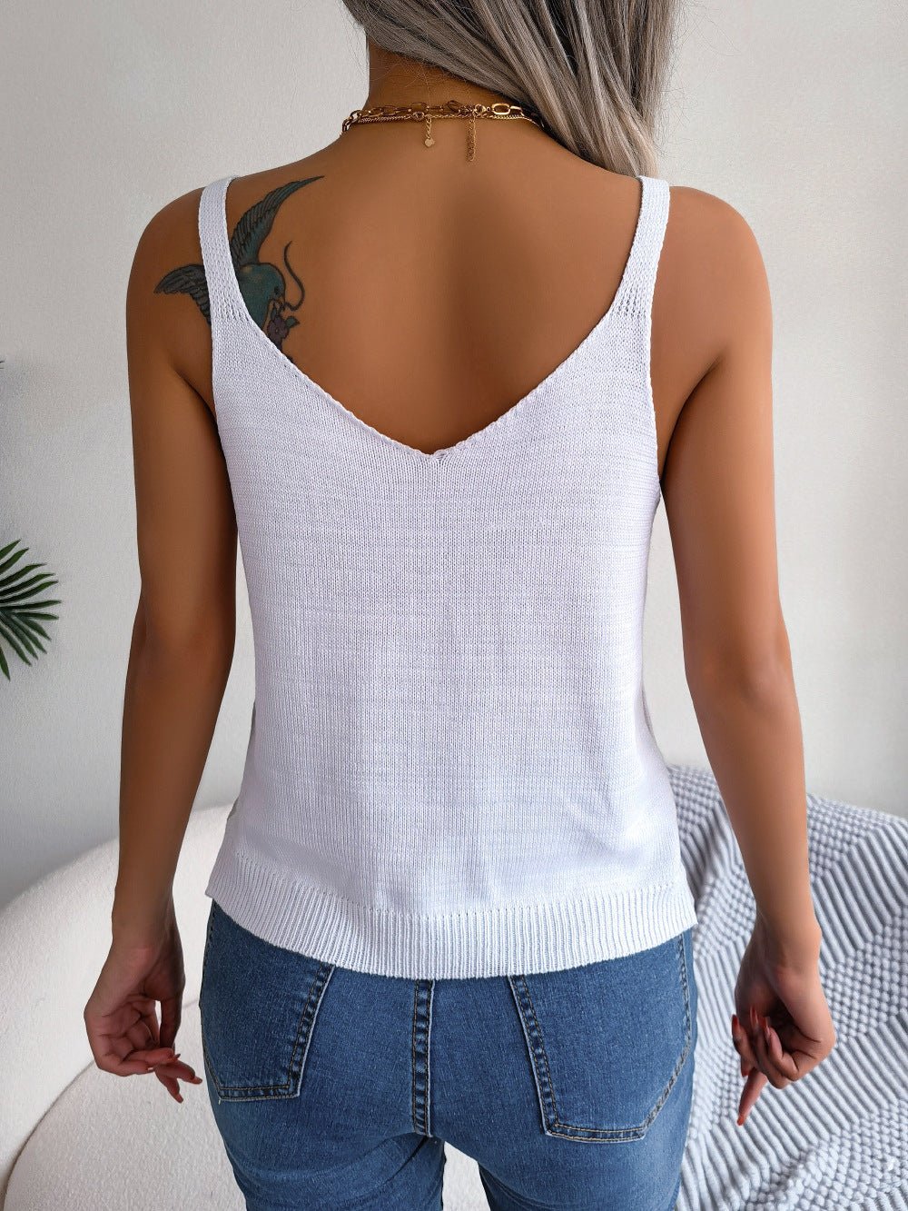 Openwork Scoop Neck Knit Tank Top - Bella Blue Styles