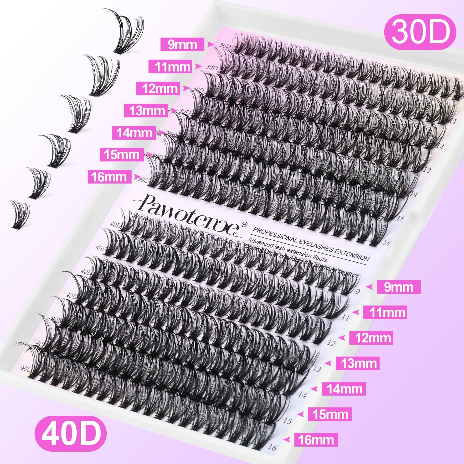 Pawotence Lash Extension Kit DIY 280pcs Lash Clusters Eyelash Extension Kit, 9 - 16mm Mix 30D 40D Curl Individual Lashes Kit with Lash Bond and Seal Lash Tweezers for Self Use(30D&40D - 0.07D - 9 - 16MIX KIT) - Bella Blue Styles