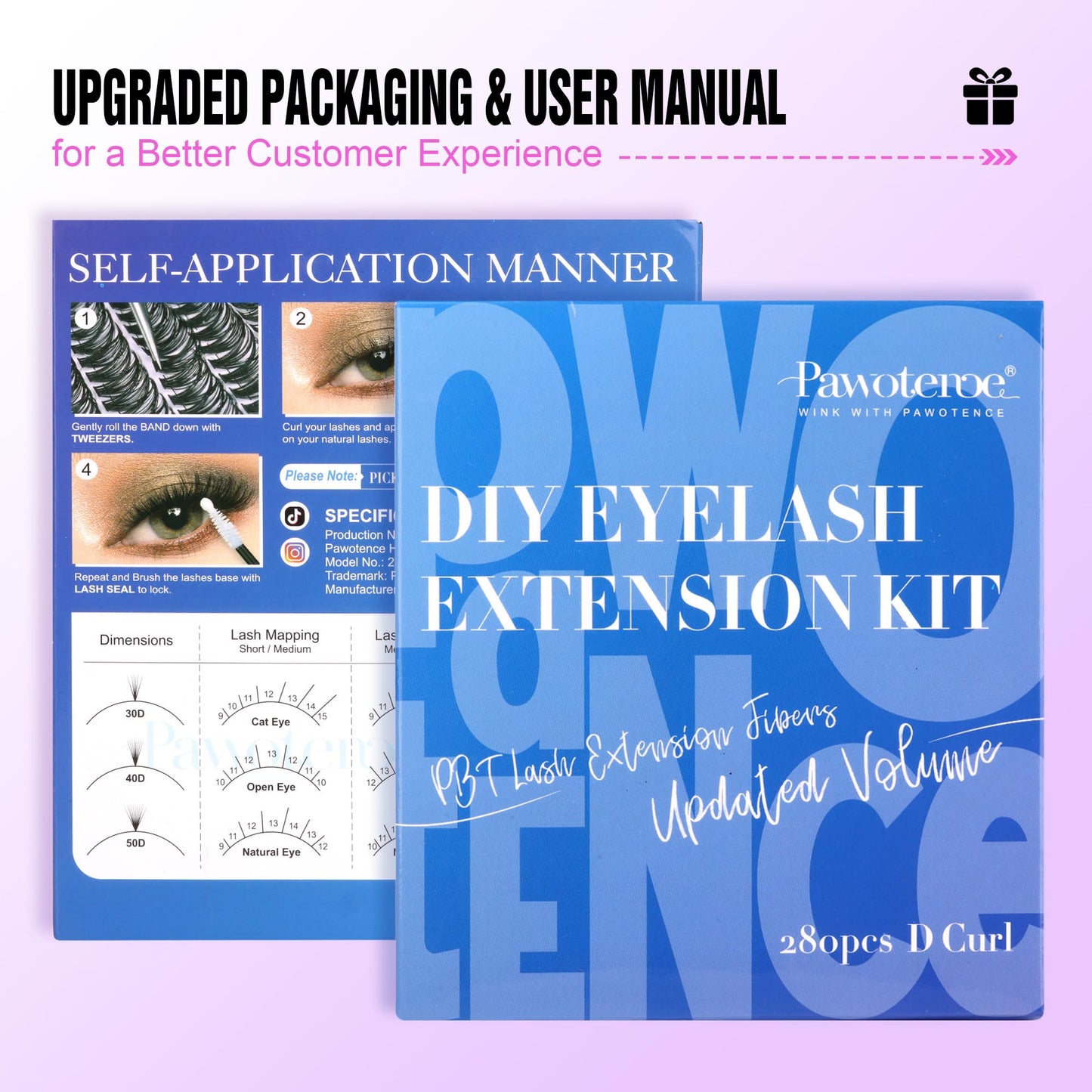 Pawotence Lash Extension Kit DIY 280pcs Lash Clusters Eyelash Extension Kit, 9 - 16mm Mix 30D 40D Curl Individual Lashes Kit with Lash Bond and Seal Lash Tweezers for Self Use(30D&40D - 0.07D - 9 - 16MIX KIT) - Bella Blue Styles