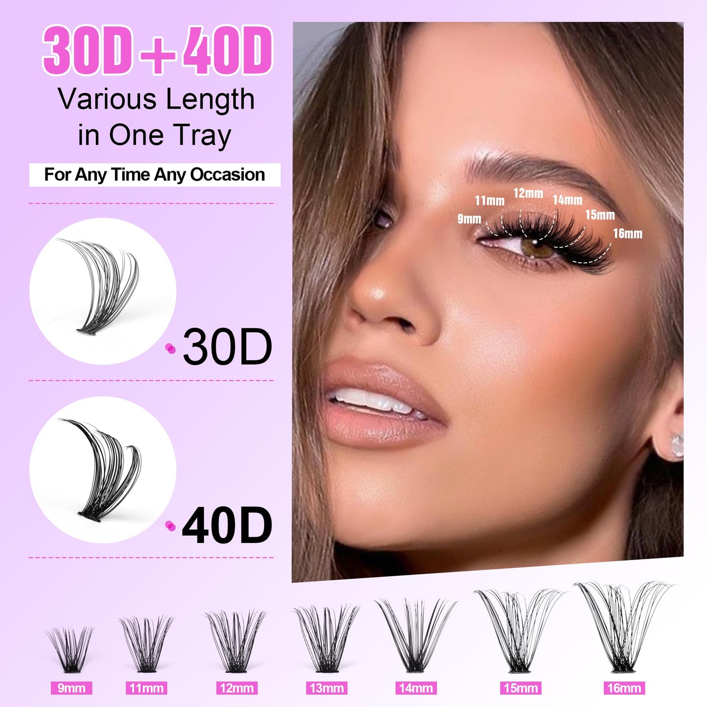 Pawotence Lash Extension Kit DIY 280pcs Lash Clusters Eyelash Extension Kit, 9 - 16mm Mix 30D 40D Curl Individual Lashes Kit with Lash Bond and Seal Lash Tweezers for Self Use(30D&40D - 0.07D - 9 - 16MIX KIT) - Bella Blue Styles