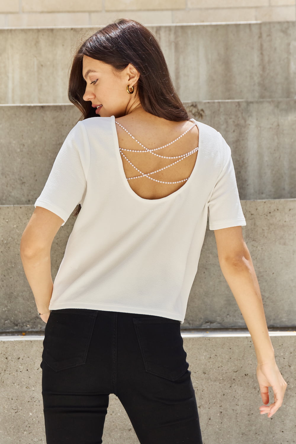 Pearl Criss Cross Open Back Blouse - Bella Blue Styles