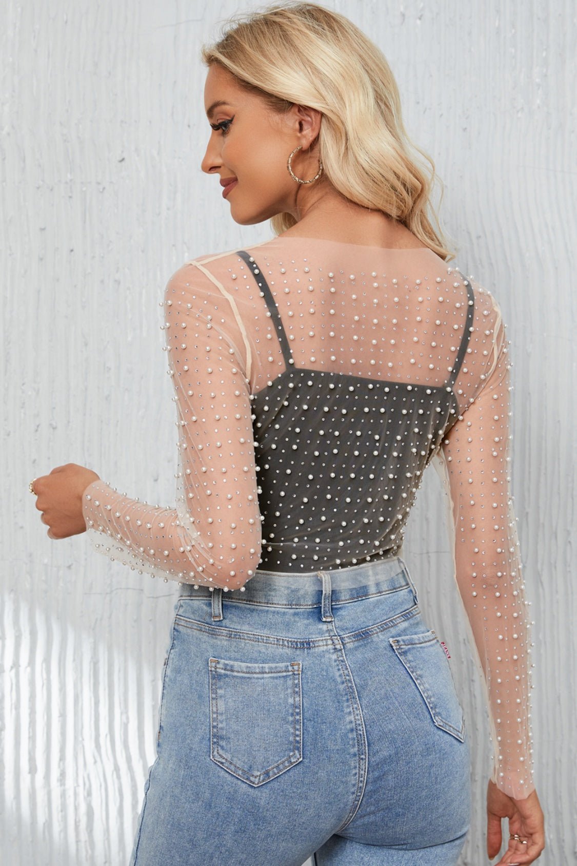 Pearl Long Sleeve Mesh Cropped Top - Bella Blue Styles