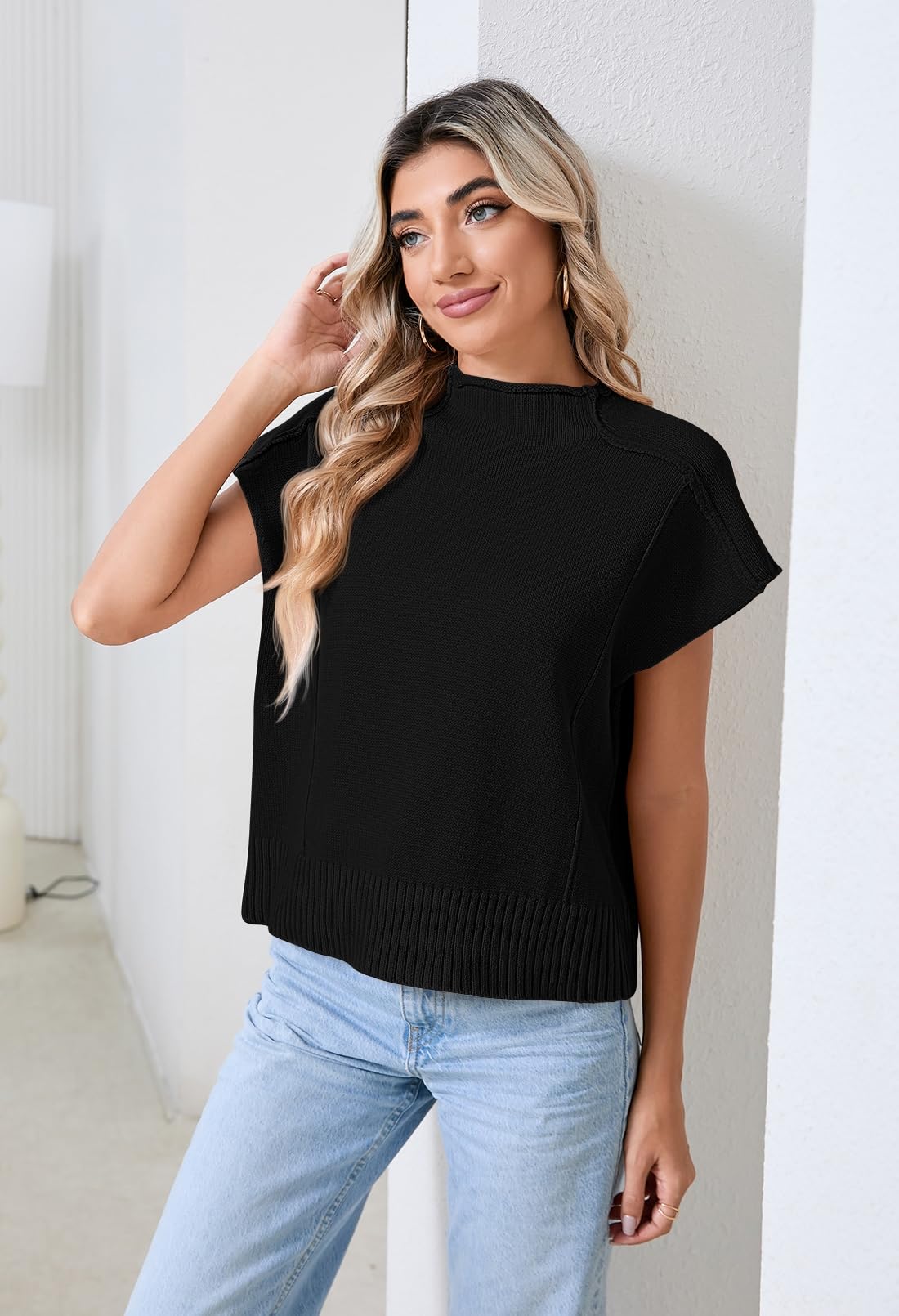 Pink Queen Sweater Vest for Women Cap Sleeve Sweater Tops Sleeveless Vest Summer Tops 2024 Clothes Oversized Tank Tops Trendy T Shirts Black M - Bella Blue Styles