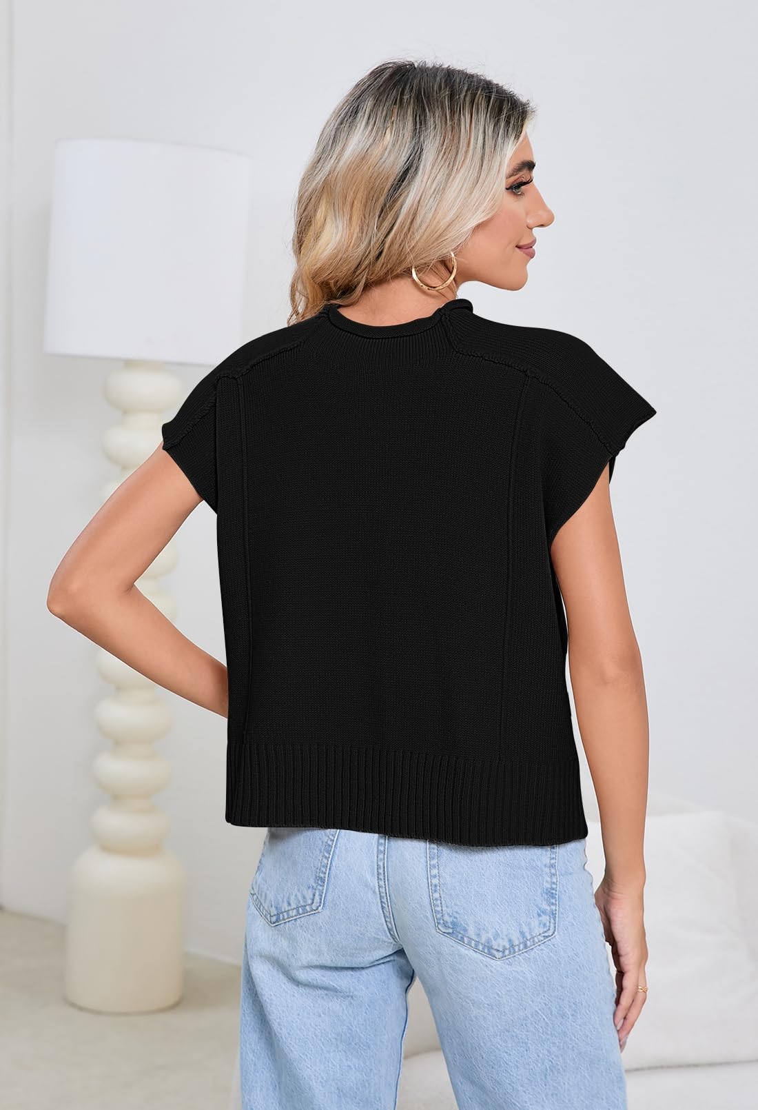 Pink Queen Sweater Vest for Women Cap Sleeve Sweater Tops Sleeveless Vest Summer Tops 2024 Clothes Oversized Tank Tops Trendy T Shirts Black M - Bella Blue Styles