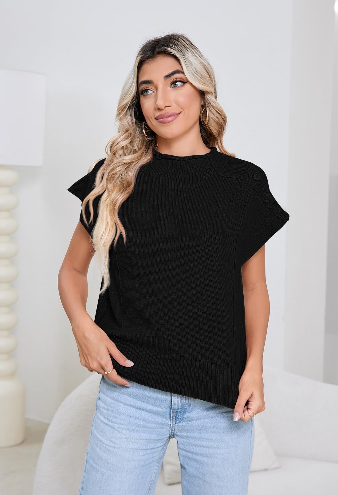 Pink Queen Sweater Vest for Women Cap Sleeve Sweater Tops Sleeveless Vest Summer Tops 2024 Clothes Oversized Tank Tops Trendy T Shirts Black M - Bella Blue Styles