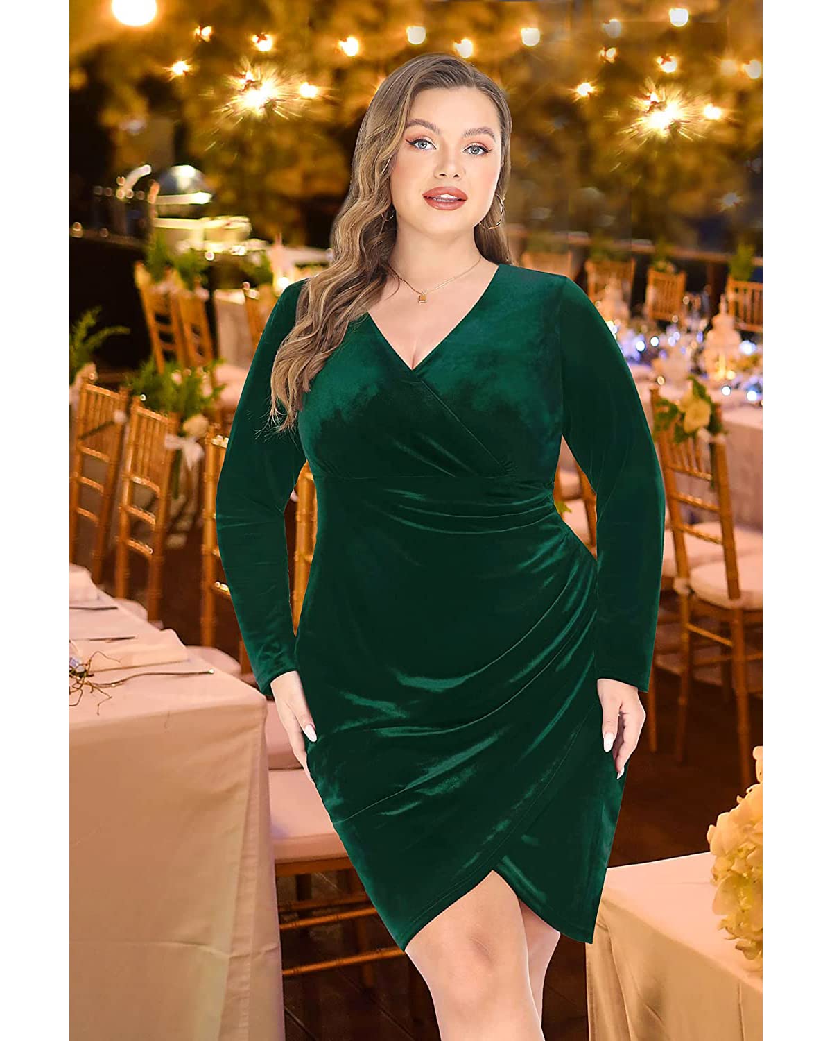 Pinup Fashion Plus Size Christmas Dress Party Holiday Velvet Dark Emerald Green Long Sleeve Cocktail Homecoming New Years Mini Dresses - Bella Blue Styles