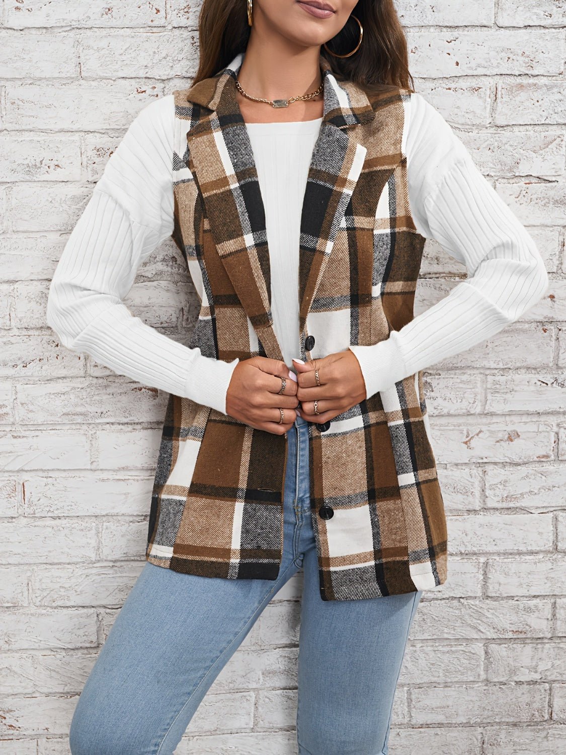 Plaid Button Down Vest Coat - Bella Blue Styles