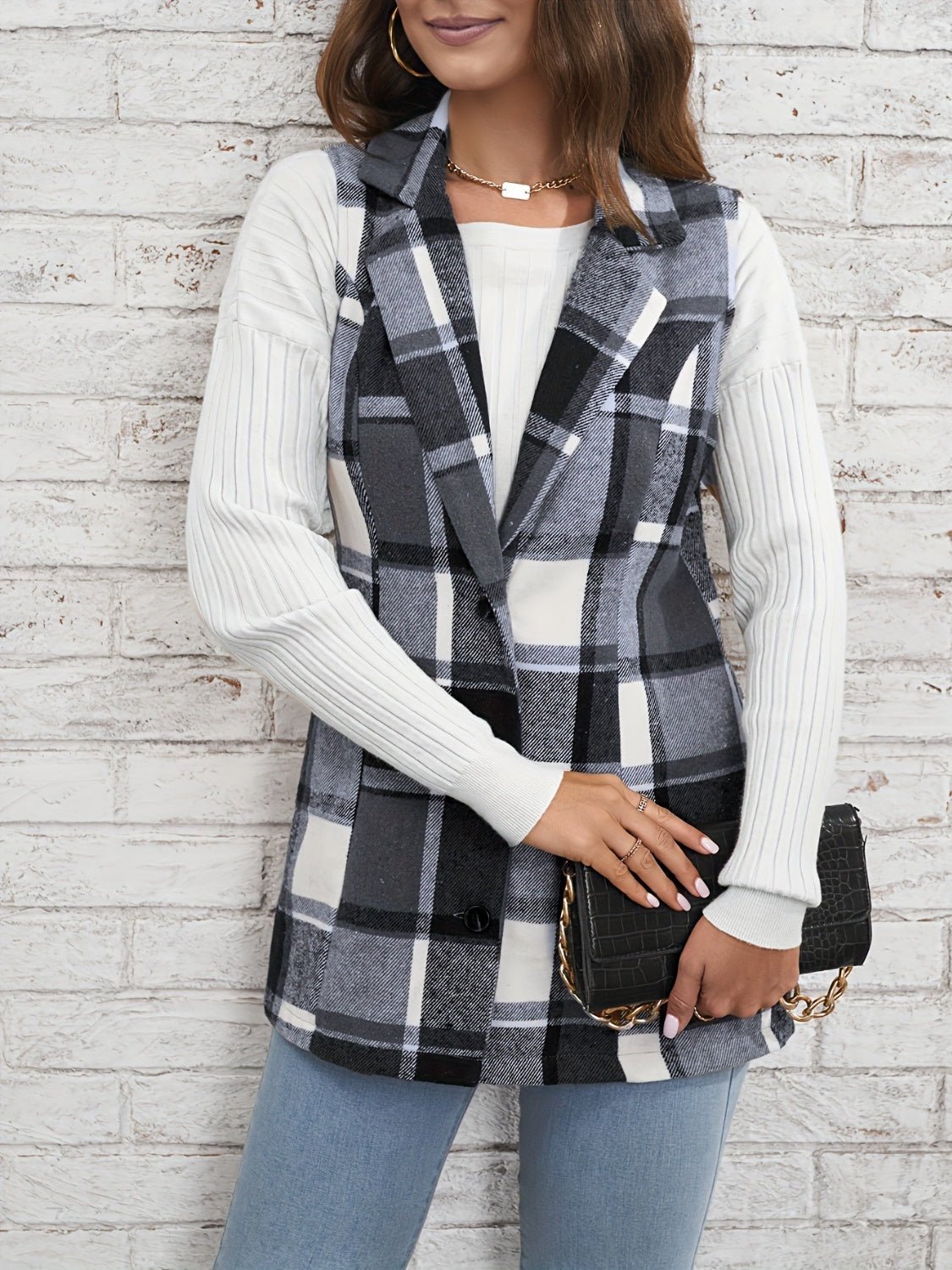 Plaid Button Down Vest Coat - Bella Blue Styles