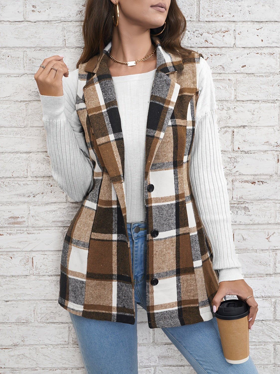 Plaid Button Down Vest Coat - Bella Blue Styles