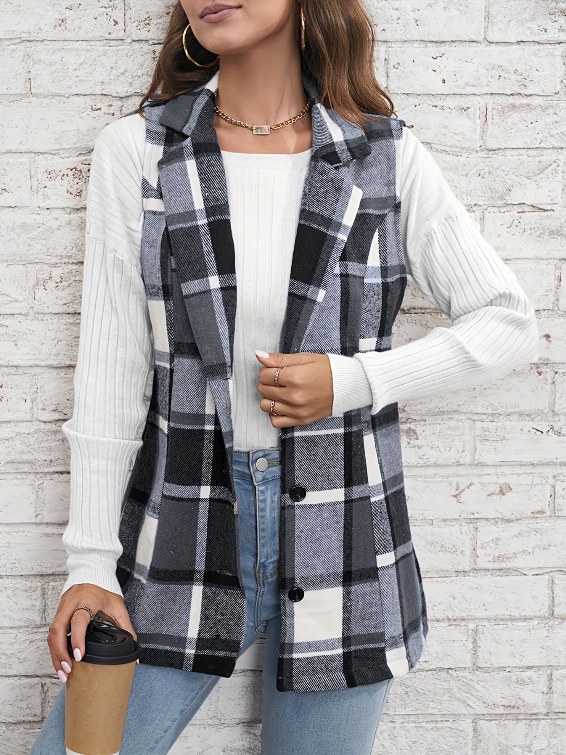 Plaid Button Down Vest Coat - Bella Blue Styles