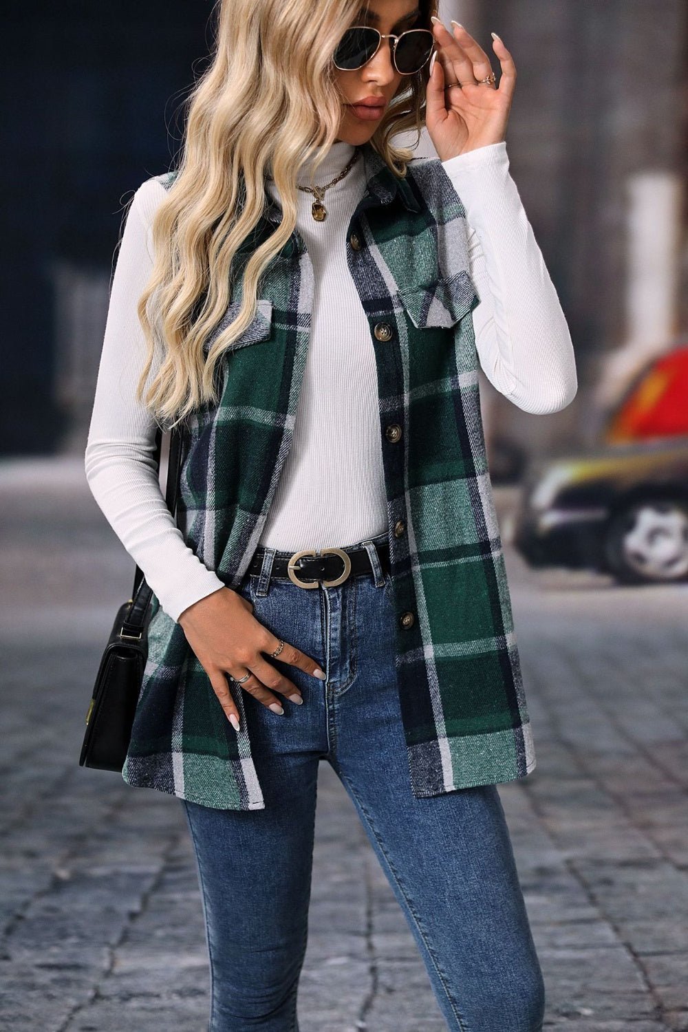 Plaid Button Up Vest Coat - Bella Blue Styles