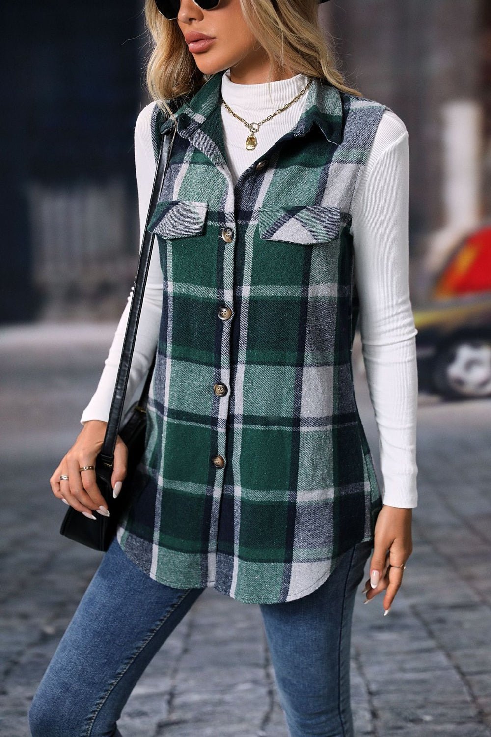 Plaid Button Up Vest Coat - Bella Blue Styles