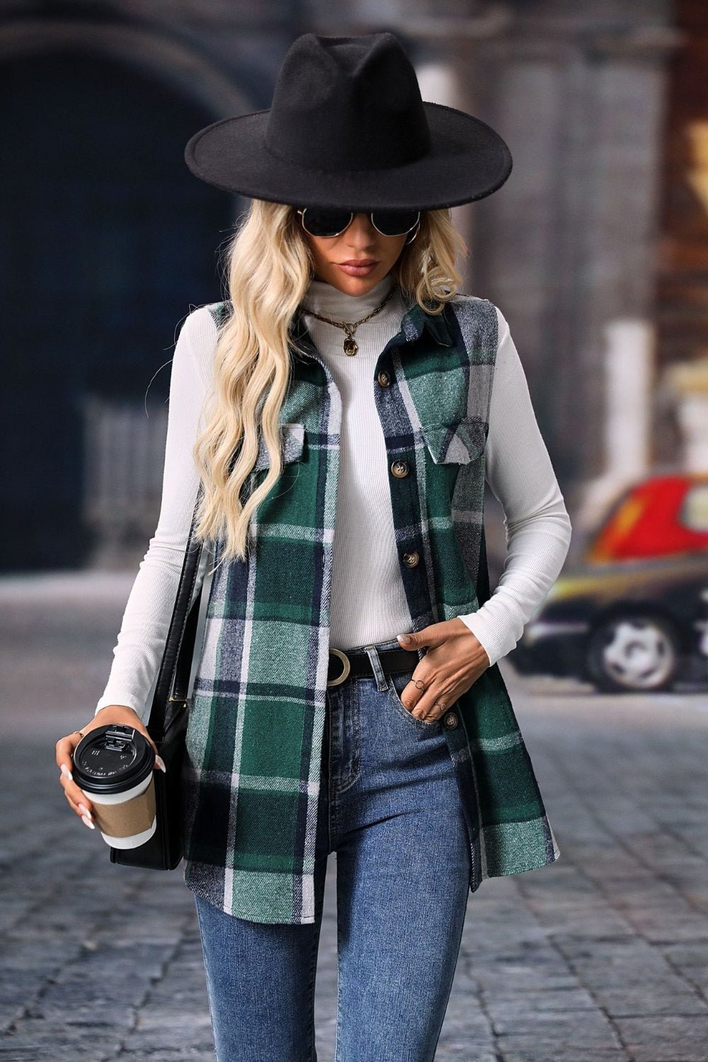 Plaid Button Up Vest Coat - Bella Blue Styles