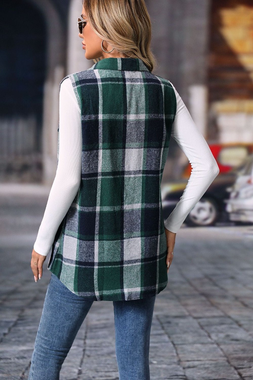 Plaid Button Up Vest Coat - Bella Blue Styles