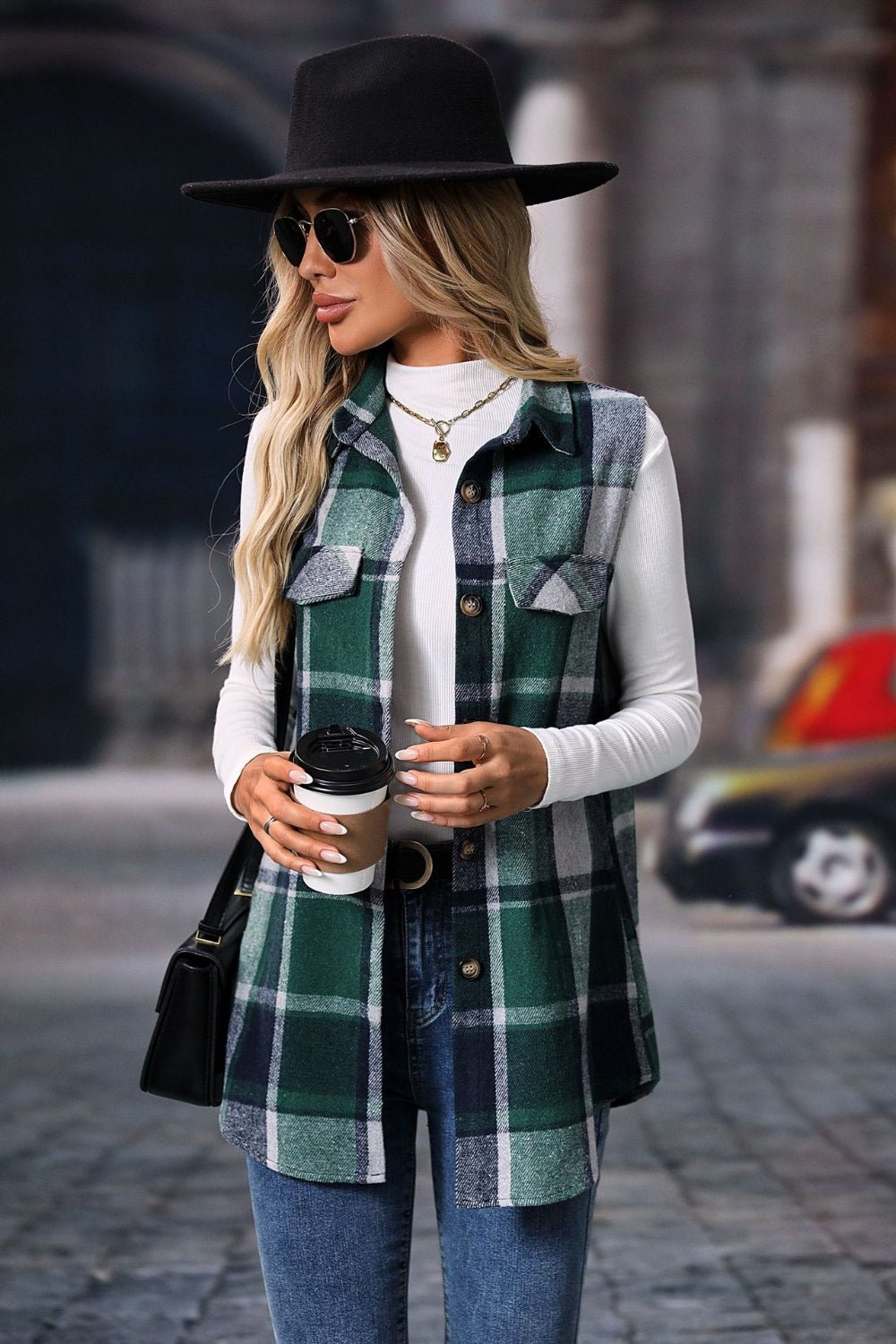 Plaid Button Up Vest Coat - Bella Blue Styles