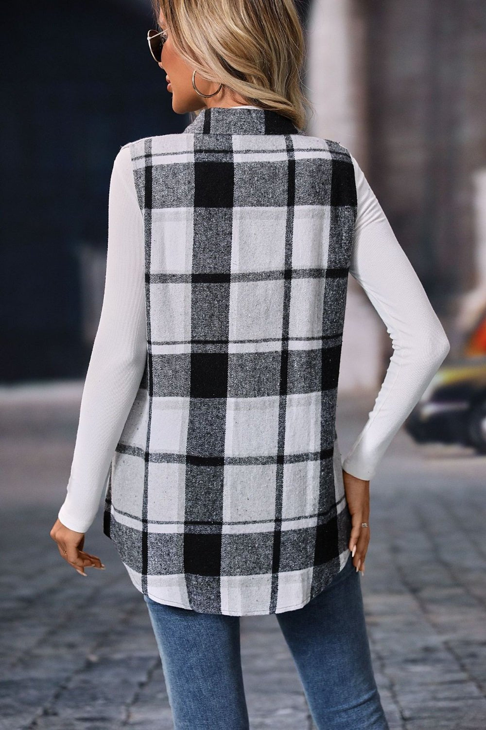 Plaid Button Up Vest Coat - Bella Blue Styles