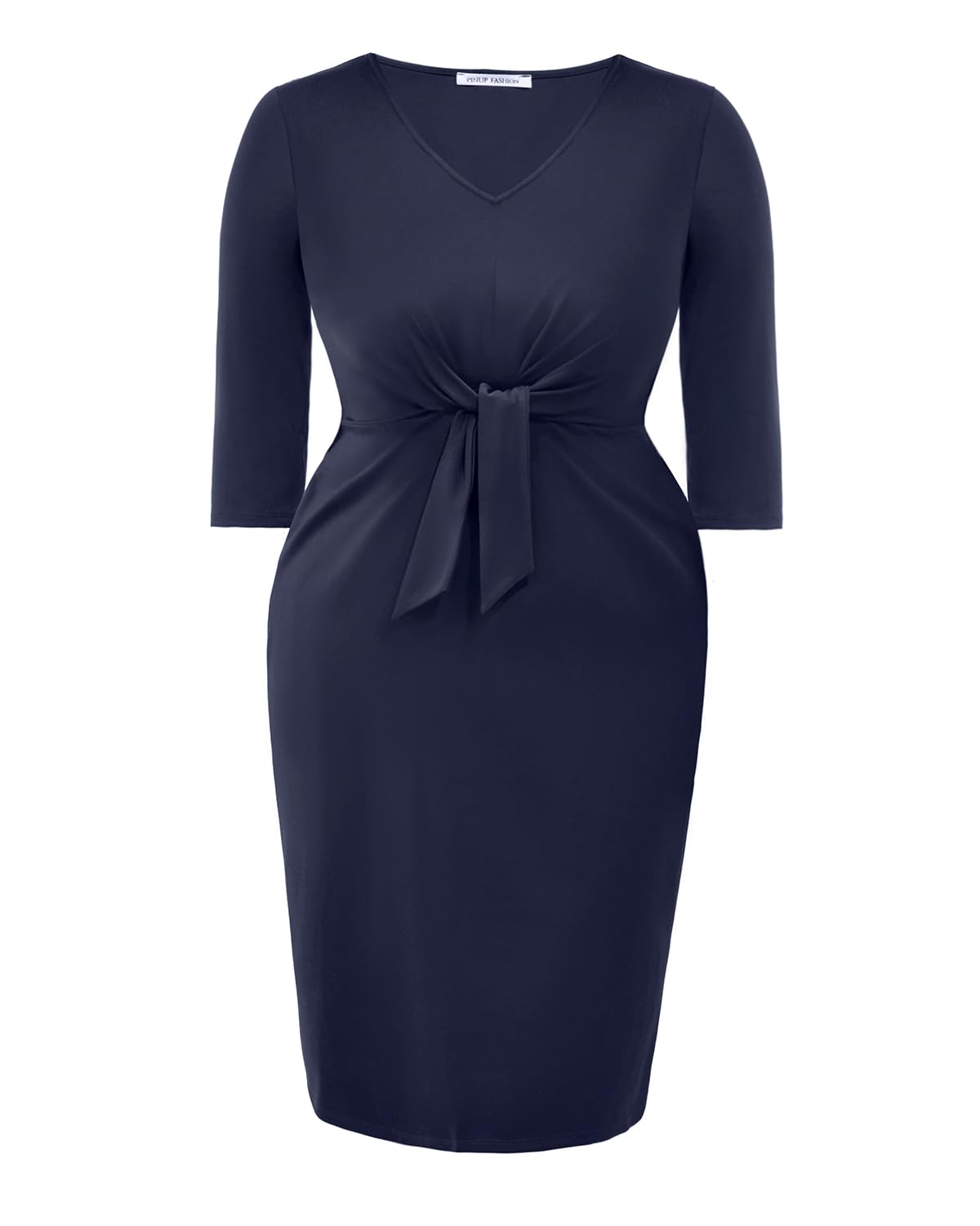 Plus Size Dresses for Wedding Guest Navy Blue Women Church Cocktail Midi Work Semi Formal Business Elegant Knee Dress - Bella Blue Styles