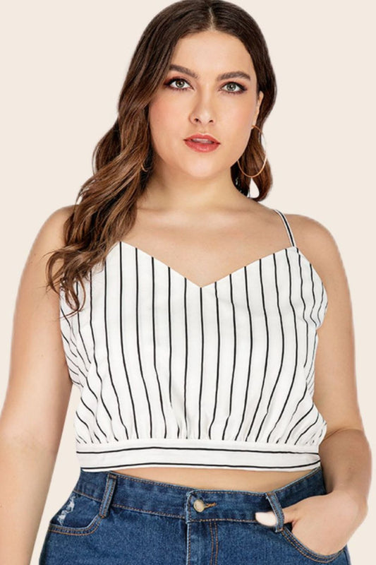 Plus Size Striped Tie-Back Cropped Cami - Bella Blue Styles