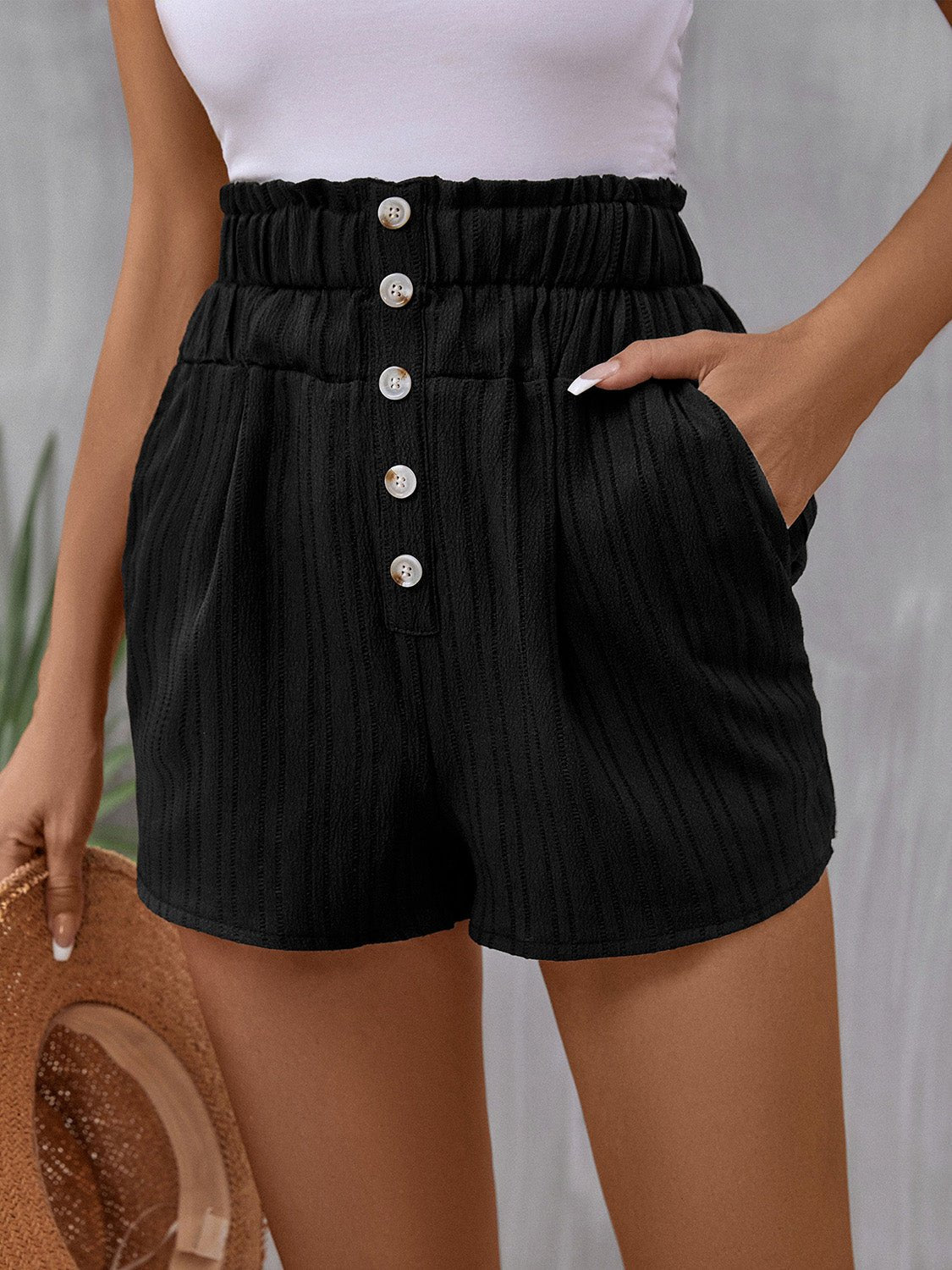 Pocketed High Waist Shorts - Bella Blue Styles