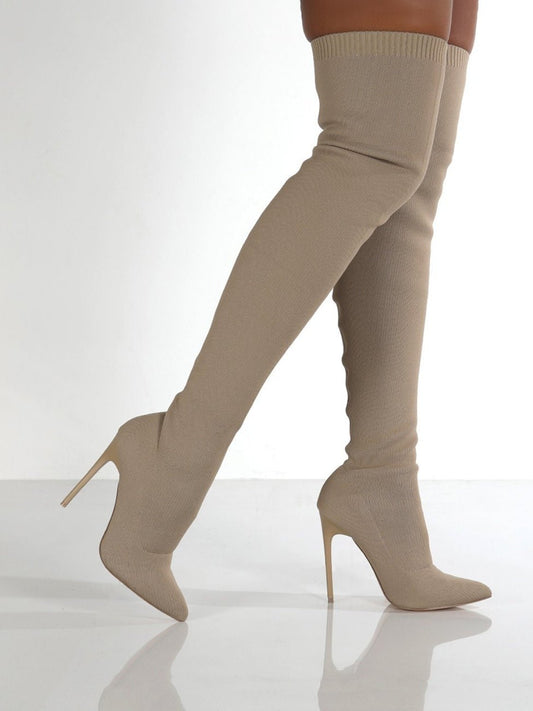 Point Toe Over Knee Stiletto Boots - Bella Blue Styles