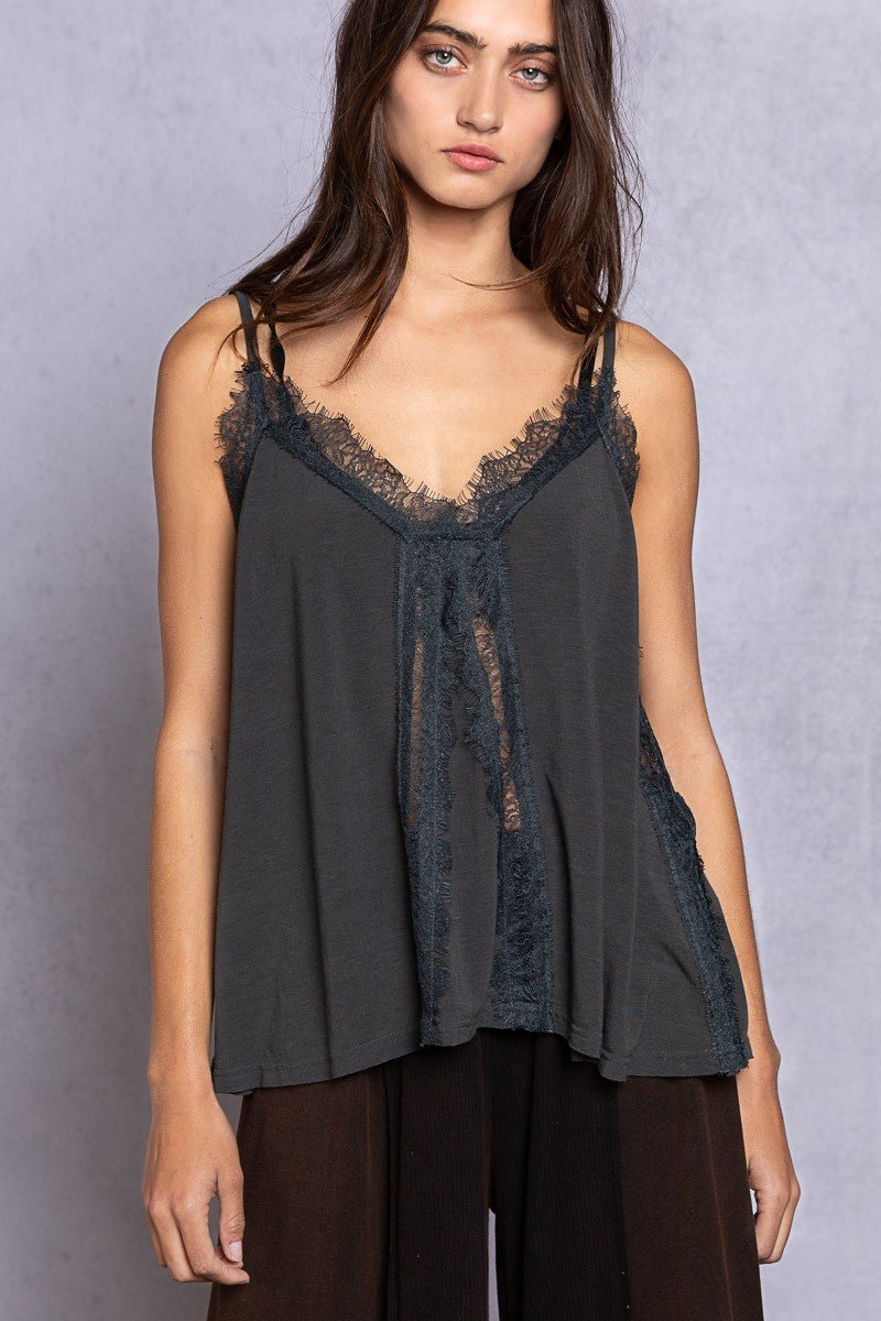 POL Lace Detail V-Neck Cami - Bella Blue Styles