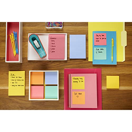 Post - it Super Sticky Lined Notes, 5 Sticky Note Pads, 4x6 in, 2X the Sticking Power, Back to School Supplies for Students, Sticky Notes for Textbooks, Notebooks, Walls and Vertical Surfaces - Bella Blue Styles