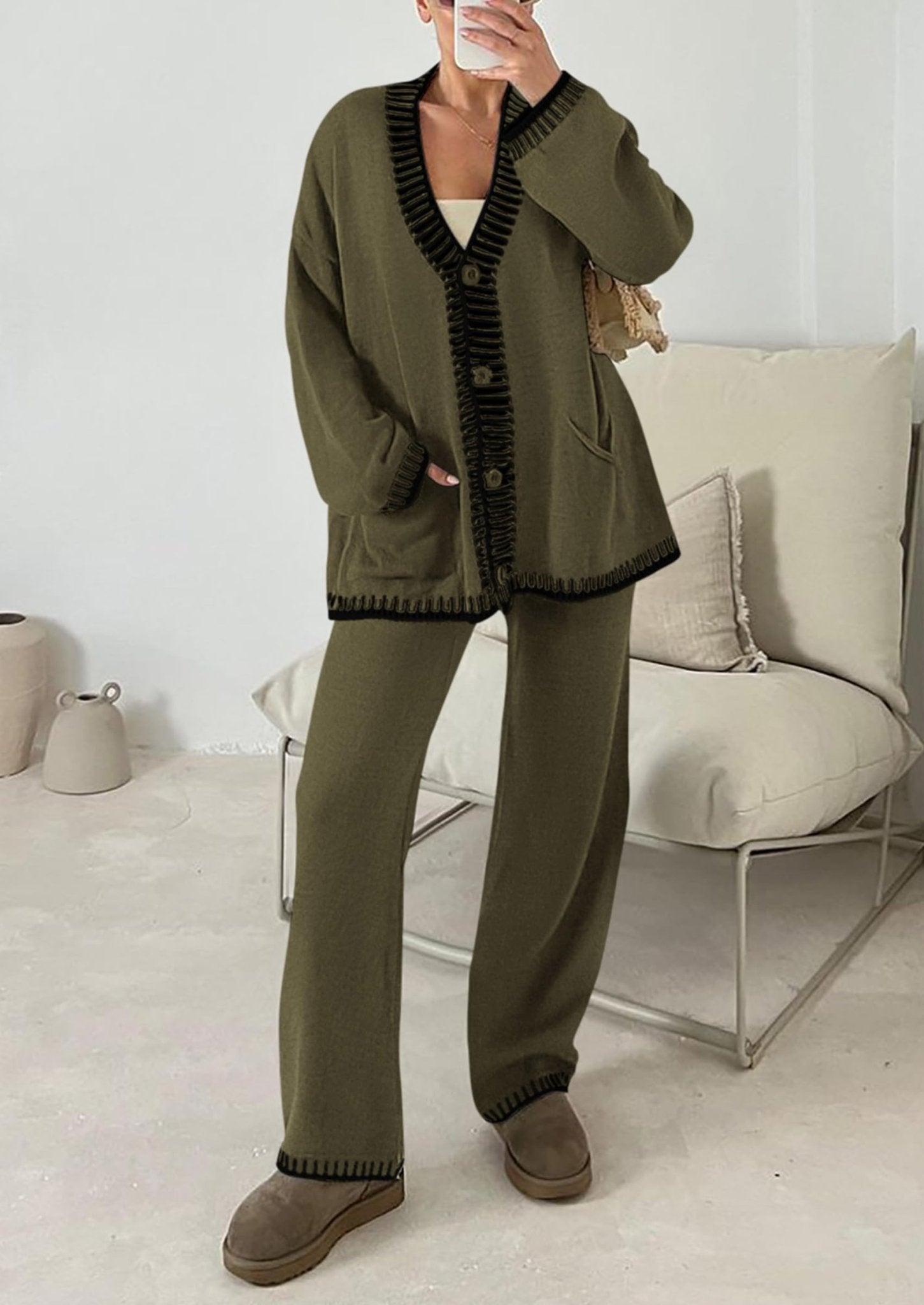 Stateside Softest Fleece Green Open outlets Long Belted Cardigan and Matching Sweatpant