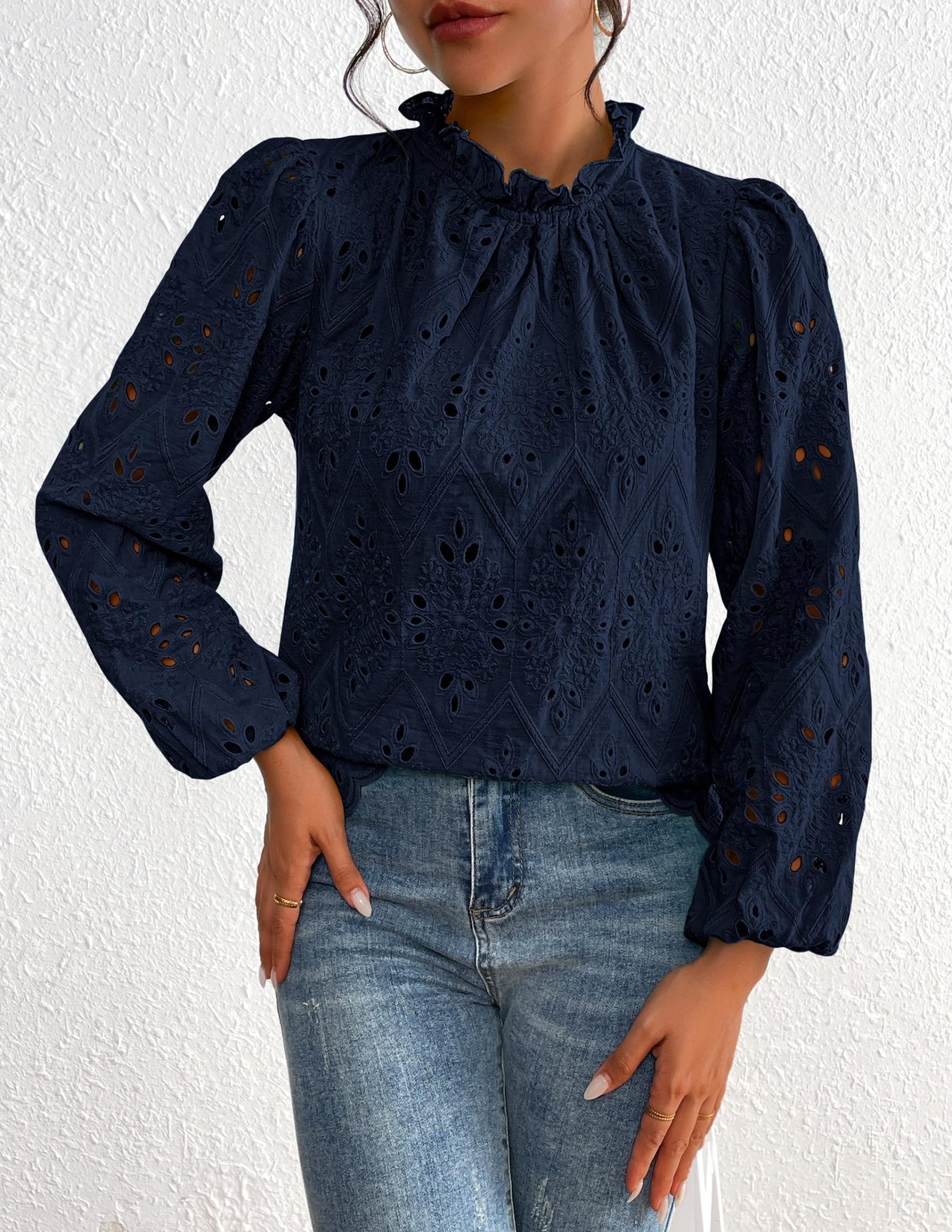 PRETTYGARDEN Womens Blouses Dressy Casual Embroidered Long Puff Sleeve Bella Blue Styles