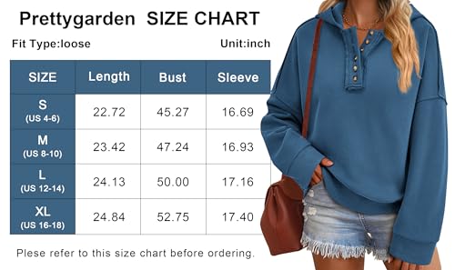 PRETTYGARDEN Womens Cropped Sweatshirt Hoodies Long Sleeve V Neck Button Hooded Pullover Tops 2024 Fall Trendy Outfits (Dark Blue,M) - Bella Blue Styles