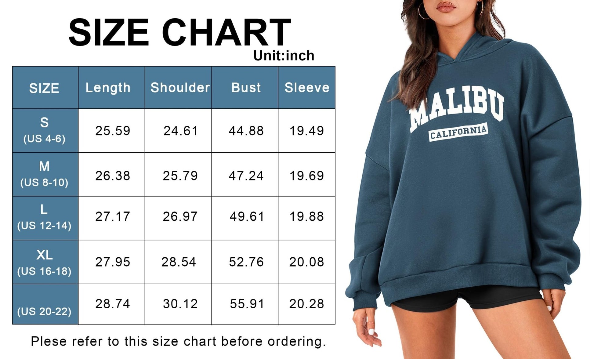 PRETTYGARDEN Womens Hoodies Long Sleeve Letter Sweatshirts 2024 Trendy Loose Fit Pullover Tops Fall Winter Outfits (Grey Blue,M) - Bella Blue Styles