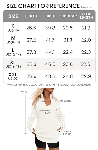 PRETTYGARDEN Womens Long Sleeve Quarter Zip Pullover Sweater Casual Loose V Neck Collared Ribbed Knit Jumper Tops Thumb Hole(Beige White,X - Large) - Bella Blue Styles