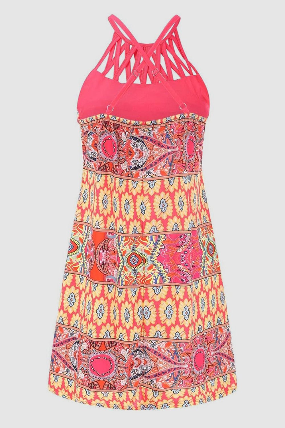 Printed Grecian Neck Mini Dress - Bella Blue Styles