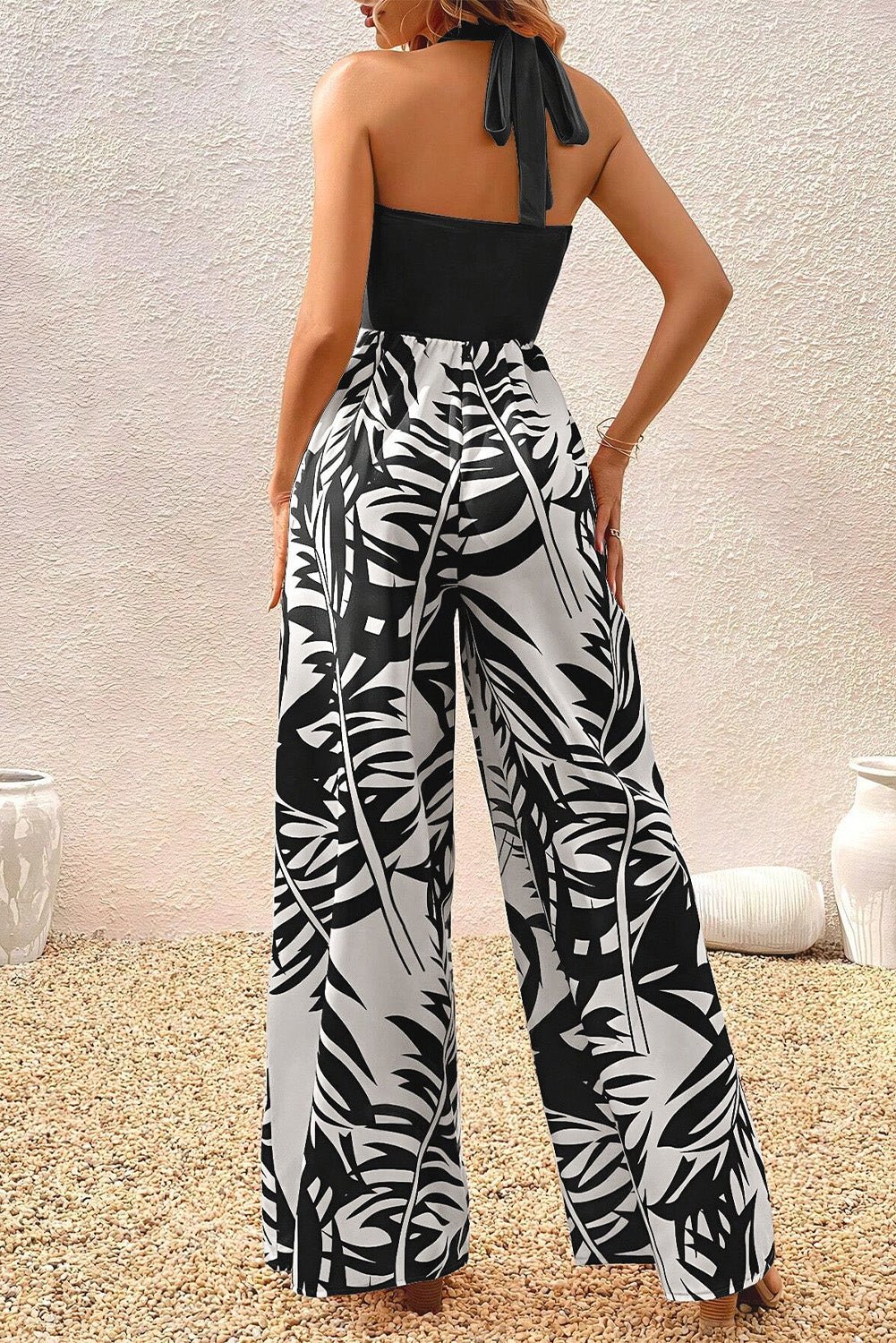 Printed Halter Wide Leg Jumpsuit - Bella Blue Styles