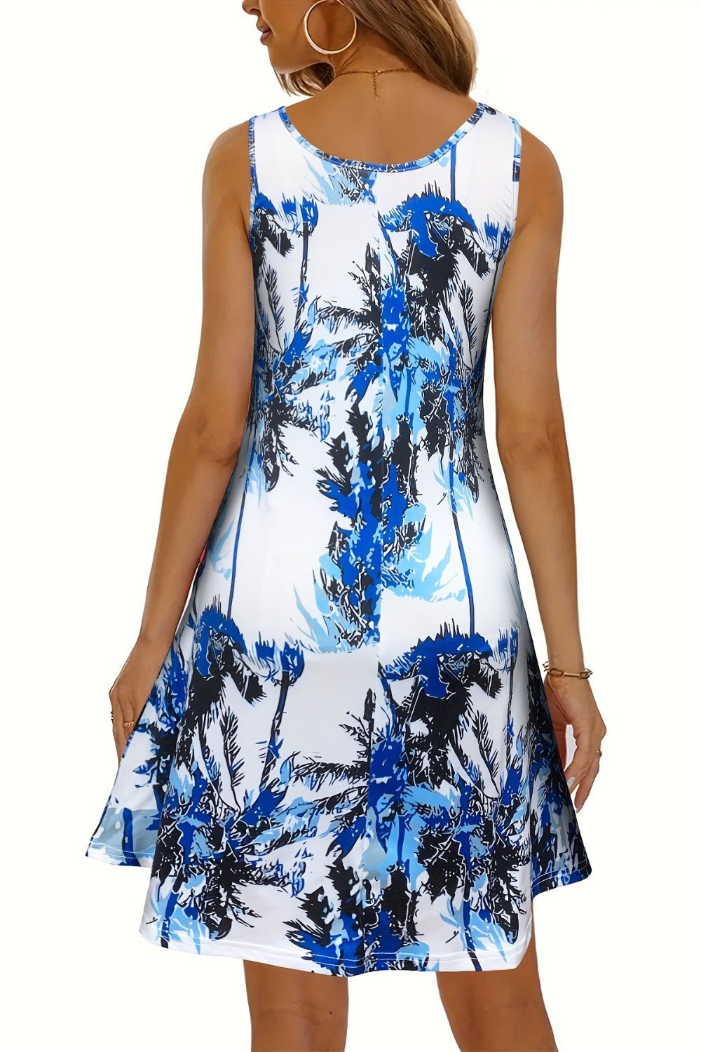 Printed Scoop Neck Wide Strap Mini Dress - Bella Blue Styles