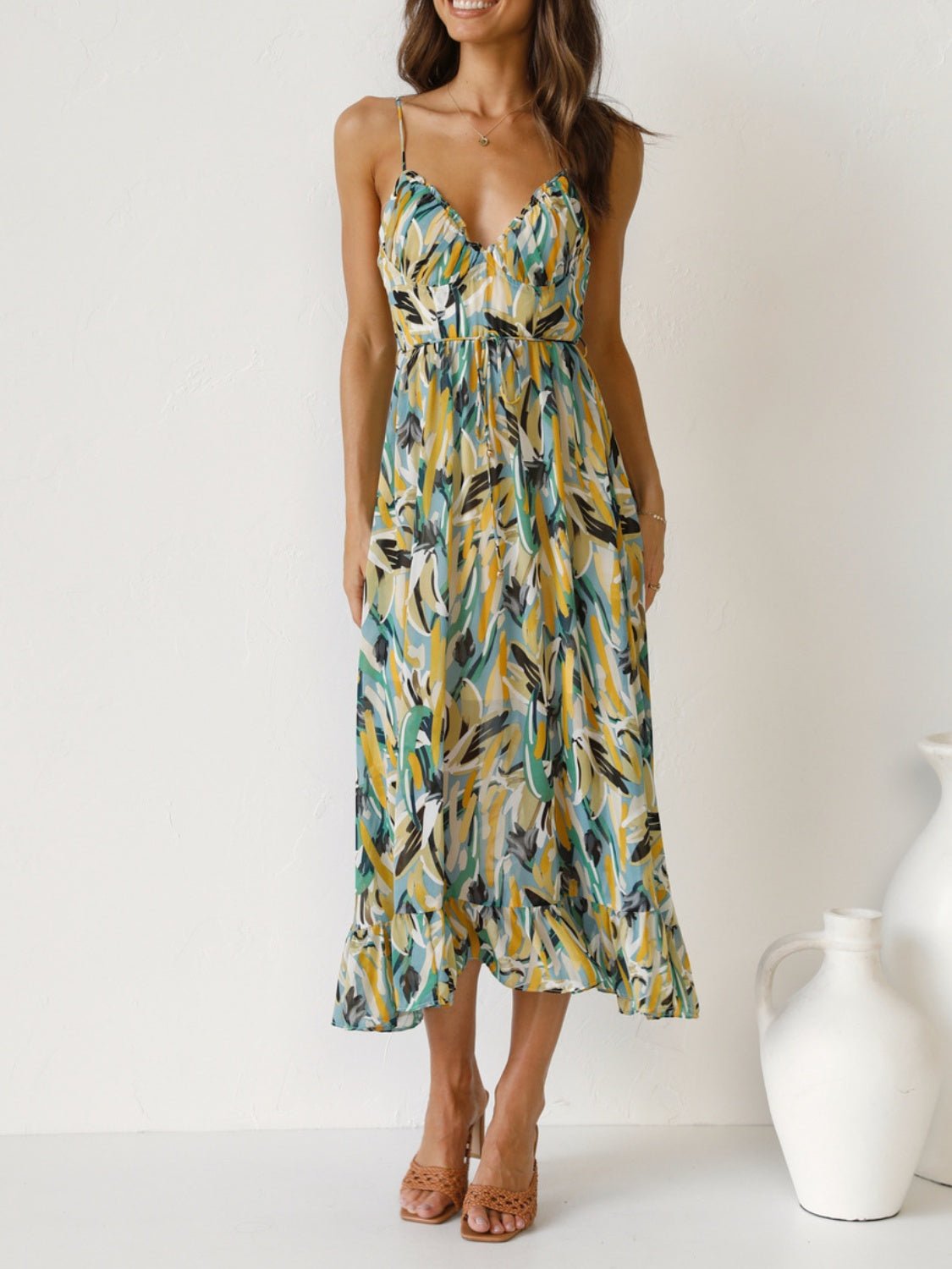 Printed Sleeveless Midi Cami dress - Bella Blue Styles