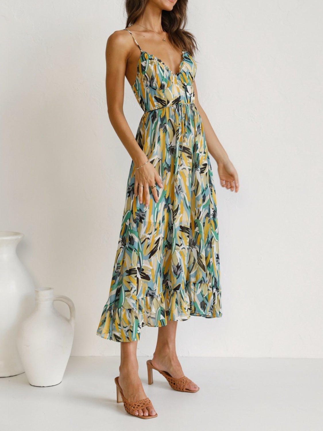 Printed Sleeveless Midi Cami dress - Bella Blue Styles