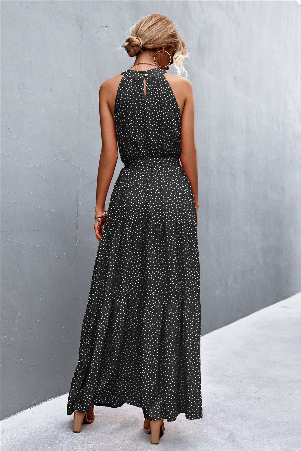 Printed Sleeveless Tie Waist Maxi Dress - Bella Blue Styles