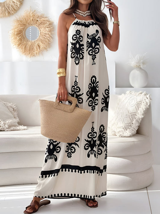 Printed Spaghetti Strap Sleeveless Maxi Dress - Bella Blue Styles